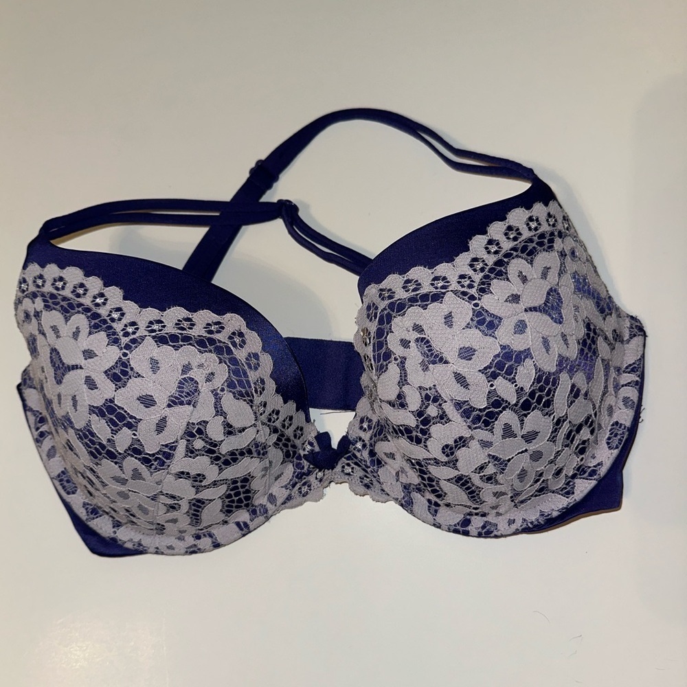Victoria's Secret Very Sexy Push Up Blue and White Lace Bra 32DD